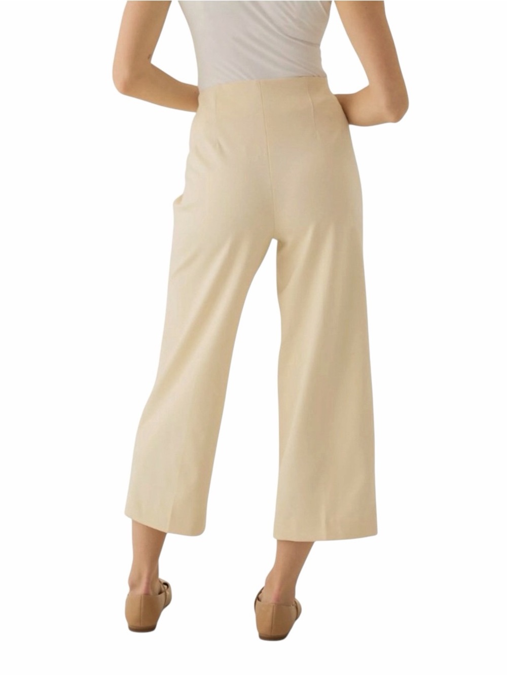 Anne Klein Crepe Wide Leg Crop Pants Pull On High Rise Parchment Ivory XL NEW - Picture 6 of 13